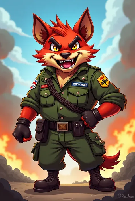 A Tasmanian demon in military uniform in a cartoon, called " taZz ", Of the clan "4en "