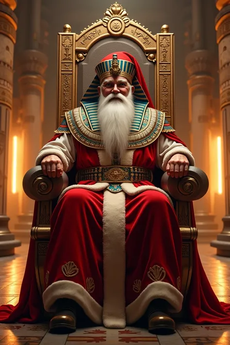 Santa Claus as Egyptian pharoah on throne in ancient Egypt 