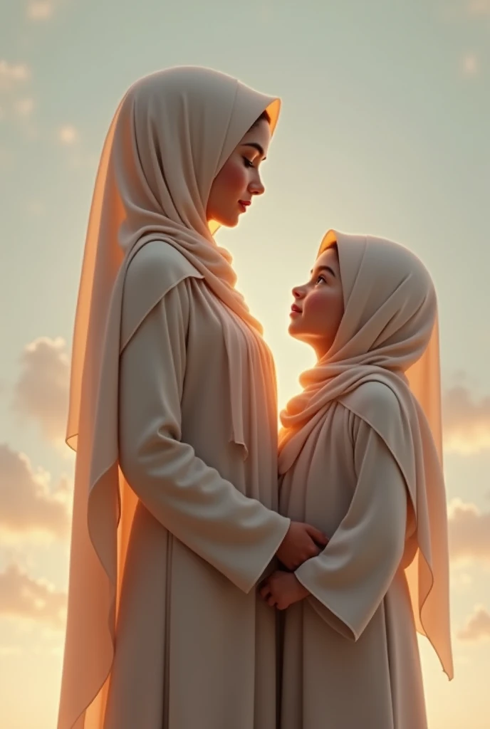 hijab woman cover all hair with her daughter with hijab also