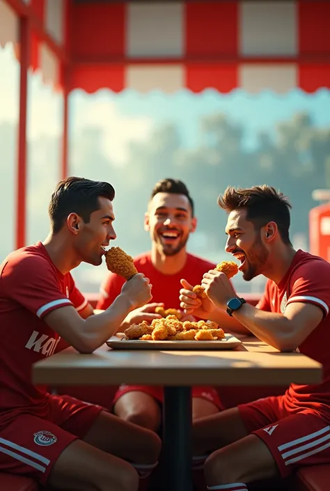 Cristiano Ronaldo, Lionel Messi, Neymar Junior eating fried chicken in GFC