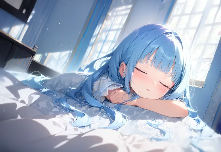 masterpiece, best quality, extremely detailed, (illustration, official art:1.1), 1 girl ,(((( light blue long hair)))), ,(((( light blue long hair)))),light blue hair, , long hair ((blush)) , cute face, big eyes, masterpiece, best quality,(((((a very delic...