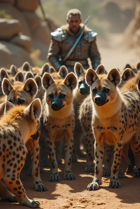 Army of Hyenas gathered in the battalion listening to orders from their general, realistic photo , ultra detailed