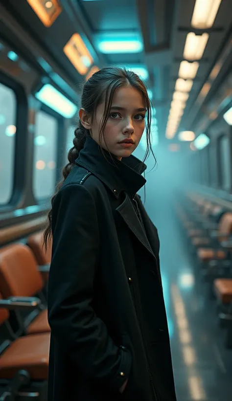 (Time-Traveling Train:1.2)、 (Travel through time and space )、train home, SF,  intricate details,  1 girl , Portrait photography,  black coat,Volumetric Lighting,  best quality, masterpiece,  tone mapping,  sharp concentration,  super detailed,  wide angle ...