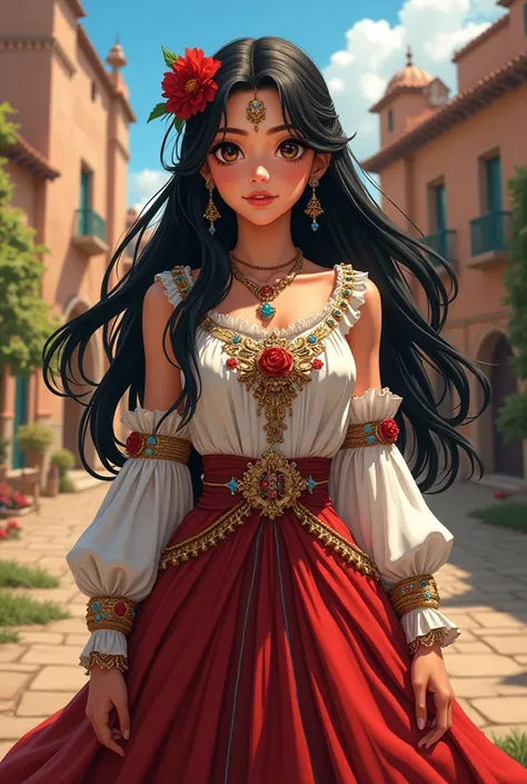 Mexico human version anime girl ,wearing clothes from the medieval era 