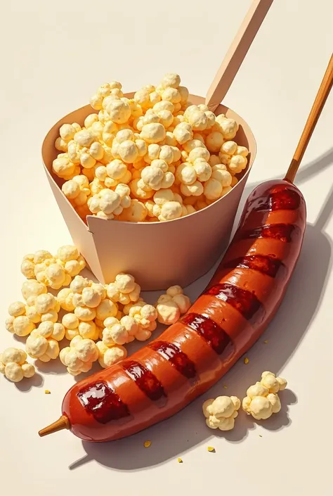 Illustration of sales sausage on a stick and popcorn (Only foods )