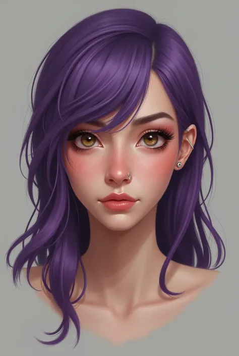 Create a self image of me by Jasmine Rodrigues Pacot with her nose and ear piercings, purple hair and her pretty nose, brown eyes, realistic photo for the figurine 