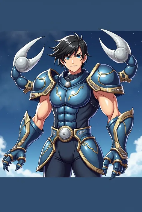  Full size image ,  Full body ,  From head to toe ,  in profile and in front of , Young boy, 20 years old, male anime character , strong, atletico,  wearing armor inspired by the style of the knights of the zodiac  (Saint Seiya),  armor based on his animal...