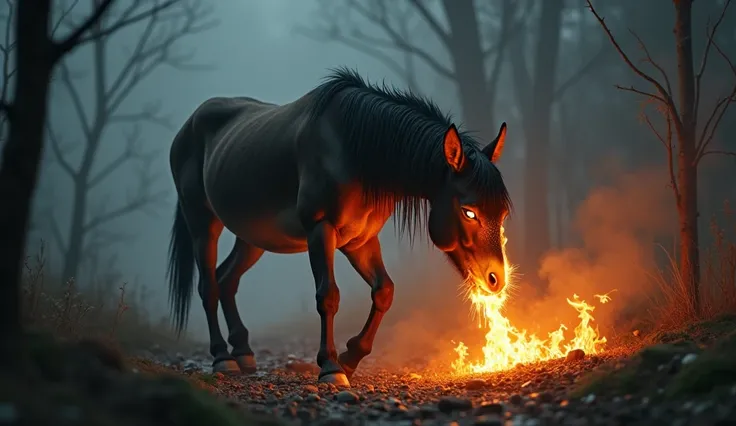 Sad mule walking around throwing flames out of her mouth and flames came out of her eyes