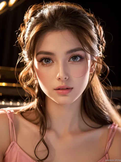 (best quality,4k,highres),(realistic,photorealistic:1.37),beautiful girl,detailed eyes and face,long eyelashes,closeup of beautiful lips,stage,piano,spotlight,grandeur,sophisticated lighting,vibrant colors,musical atmosphere,dramatic pose,gentle expression...