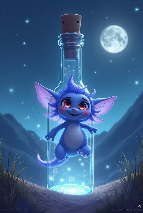 Create an animated character from a bottle that looks nice that says nocturnia 