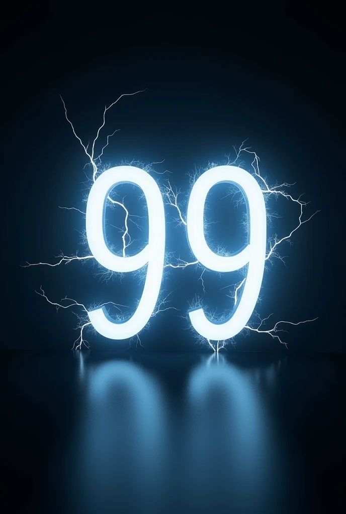 Number 99 white ,  on a dark background with electrical rays behind it 