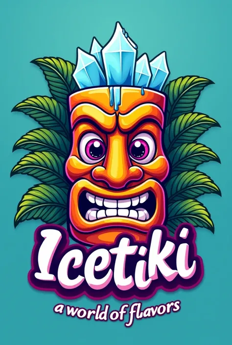 Create a logo with slogan  ,  the company is called IceTiki and the slogan is " a world of flavors "