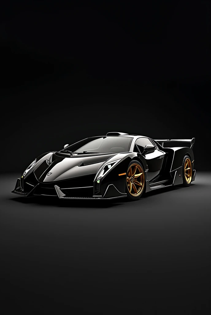 Lanborghini Veneno black chrome plated with gold details black wheel and the name Bryan that I could put as a background on my cell phone