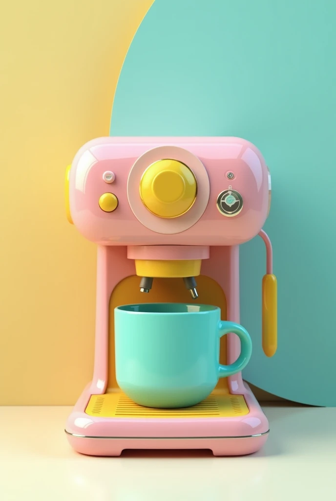 Pink coffee maker with yellow and turquoise blue 