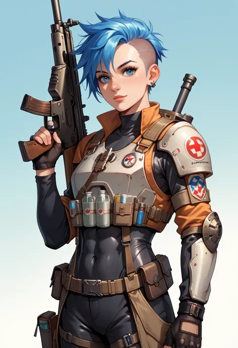 One Girl, cute,Science Punk, Mix new medicines, Sexy combat-focused, Tight body armor with built-in weaponry, Anatomically correct, Mad Science Fantasy, Medicine Buster, Full Composite Rifle, Humanity and ultimate weapon, 