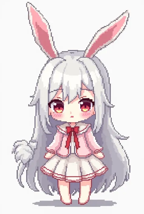 Pixel art of a anime bunny girl with white hair