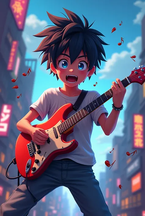 Anime teen Boy playing guitar