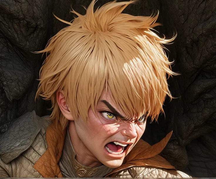  High quality, ultra realistic,absurdres, highres, ultra detailed, HDR, masterpiece, extremely detailed face and eyes,blonde ,solo, ,man, handsome, angry