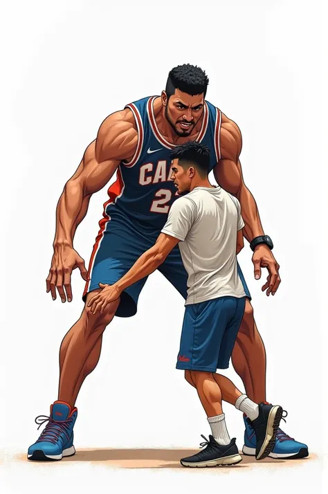 A basketball player bullied a man. Manhwa style. Clean white background