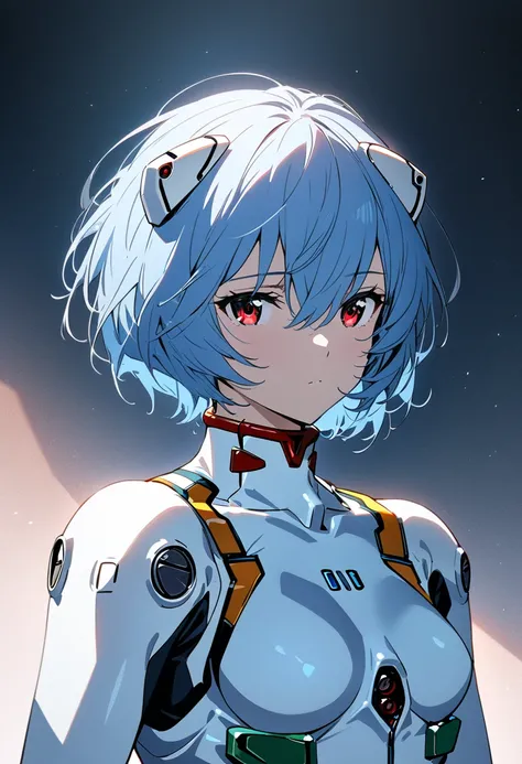 anime ,soft light, masterpiece, best quality,high quality,delicate face,1girl,upper body,
Ayanami Rei,white bodysuit,red eyes,pilot suit,short hair,blue hair,bangs,interface headset,turtleneck,hair between eyes