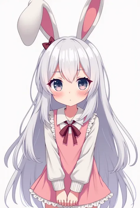 Pixel art of a anime bunny girl with white hair