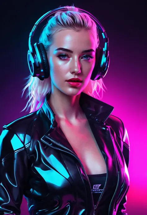  8k hyperrealistic beautiful Paige Spiranac in a futuristic outfit and headphones, beautiful cyberpunk girl , dreamy cyberpunk girl, bright cyberpunk glow, киберпанк 3 0 y . about model girl, cyberpunk girl, beautiful cyberpunk girl face,  cyberpunk atmosp...