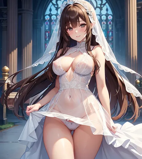 NSFW, (Wonderful exquisite Asuna),　 Brown Eyes , Long brown hair,  natural straight hair, bridal gown veil , Alone, Very delicate, Straight face,  incomparably beautiful girl with excellent estimates,  soft, (Functional), (Naughty), (Cute), Delicate face, ...