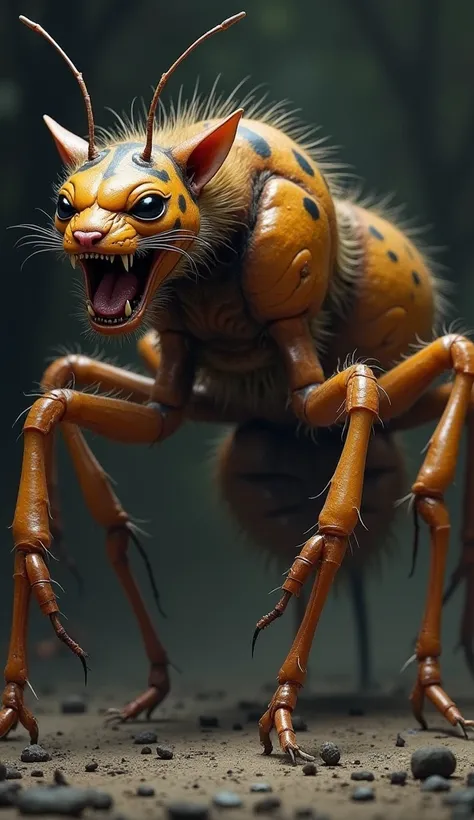 Fusion of a tigrillo with an angry and roaring ant and six legs