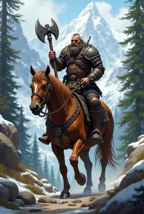 A dwarf riding a horse 