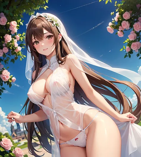 NSFW, (Wonderful exquisite Asuna),　 Brown Eyes , Long brown hair,  natural straight hair, bridal gown veil , Alone, Very delicate, Straight face,  incomparably beautiful girl with excellent estimates,  soft, (Functional), (Naughty), (Cute), Delicate face, ...