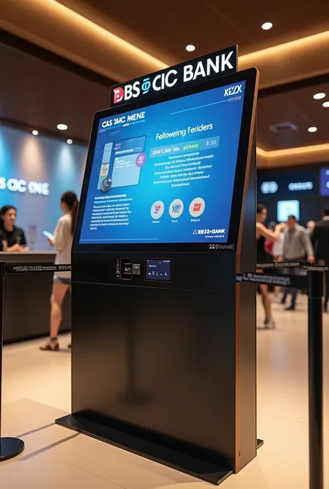 kiosk system for dbs bank with ai integrated features such as help know customer details by scanning their card , manage queue , queue status , guiding customers to the right queues with physical queue poles so that queue doesnt look like a mess 