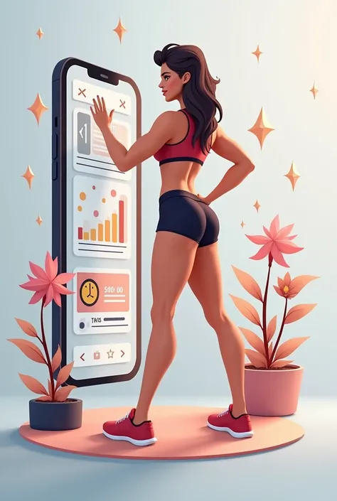 create the image of an application focused on nutrition and the increase of muscle mass in women