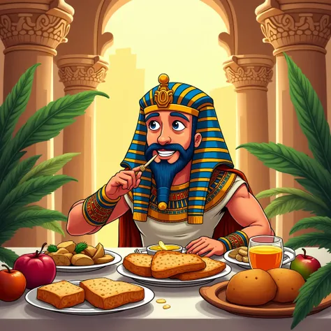 PHARAO ate a big breakfast with bread, honey, and fruits... do the drawing for S, keep it simple and fun