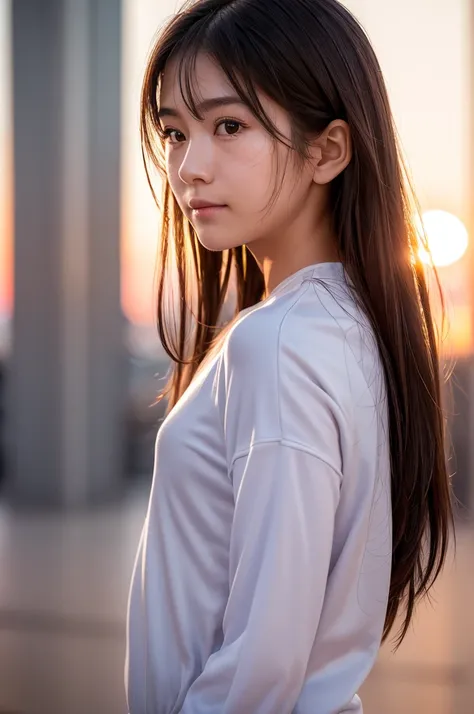 ((masterpiece)), ((photo realistic)), ((highest quality)),shiny eyes, Fair skin, puffy face, broad jawline,big beady eyes, well-proportioned Japanese girl, 15years old, (no make-up:1.2) , glowing silver light brown hair, (messy hair) , (tearful face, shy s...