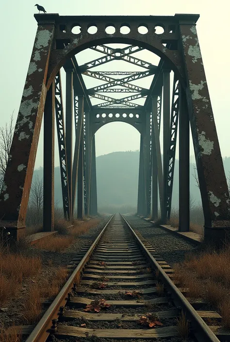 Old railway on an iron bridge 