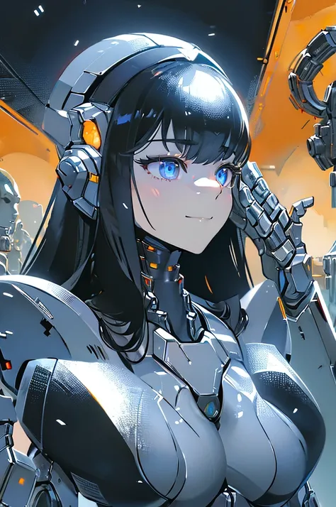 (masterpiece),(Highest quality),(Super detailed),(Best illustrations),(Best Shadow),(Absurd),(Detailed Background),(so beautiful), 16K, 8K, 4K,(Best Shadow),robotization,woman ,big bust,Robot Joint ,Metal skin,Black robot Suit,long hair,a black robot suit ...