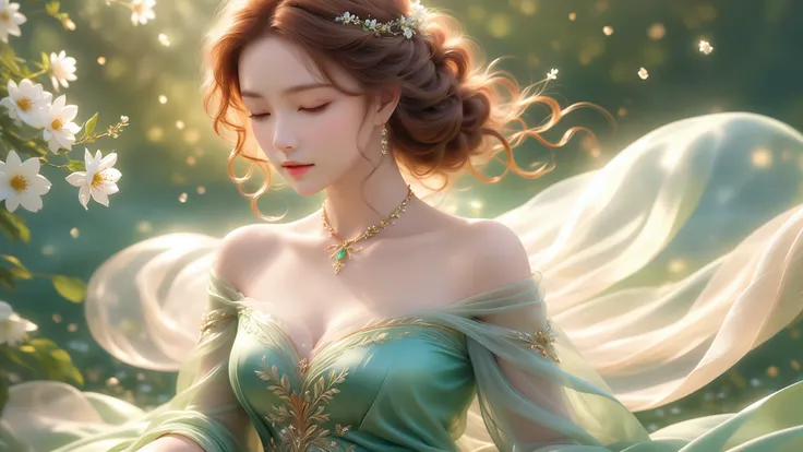 A Masterwork In 32K Resolution, Unmatched Quality, Ultra-Fine Details, Official Art, Supreme 32K Wallpaper, Gorgeous And Ethereal, Highly Detailed Features, Spellbinding Detail, Dutch Angle, Hyper-Realistic, Spring Landscape. One Girl, Solitary, Chestnut A...