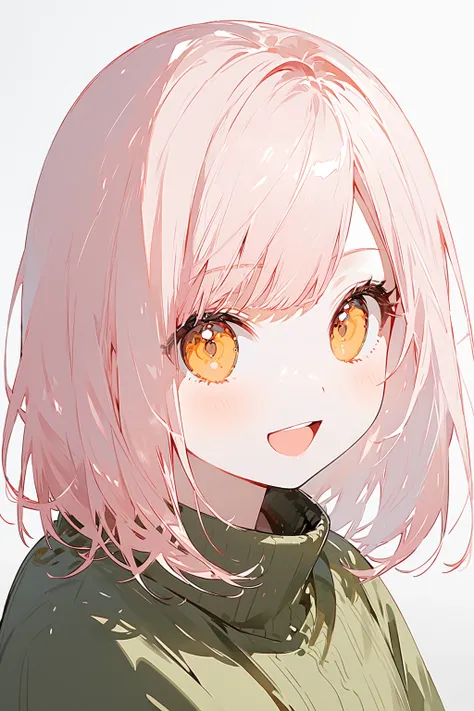 whole body、woman、 cute、vtuber、White background、1 person、front、Character portrait、 spread your arms to the side、upright、 open your mouth、smile、Warm colored hair 、 Simple Outfit 、Modern clothing、Full Figure