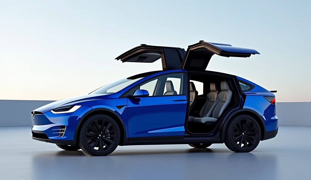 Tesla model x open all doors blue colour 