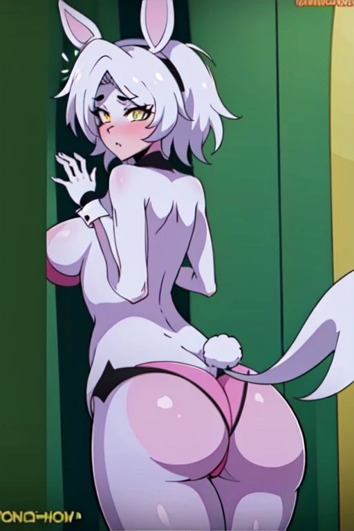 fniamangle, sexy, yellow eyes, tail, embarrased, bunny playboy suit, ass