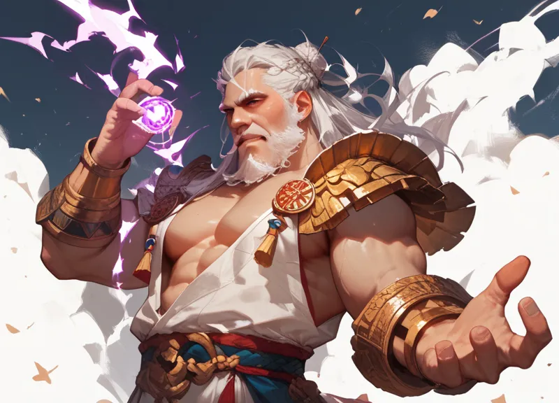 nice old man with zeus face ，帅气老头， white hair and white beard