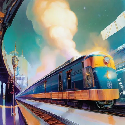 train, time travel,  Twisted Spacetime ,  spatial distortion ,  Fantastic Scenery ,  Otherworldly Cities ,  Cog Like Structures , Retro meets the future, Steam and Light ,  Unstable Energy,  Reflected Time 