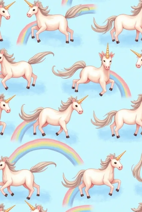 Cute Unicorn repeat pattern with rainbow in light blue background
