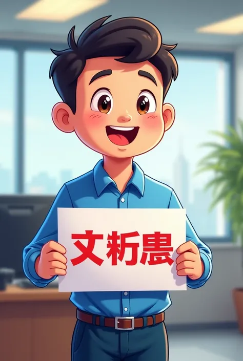  and a cartoon image of a male wearing China Mobile workwear， holding a China Mobile logo with a China Mobile logo ，The bottom right corner says employee Xiaojia 