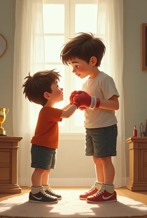  boy cheers up shy and submissive with a boxer