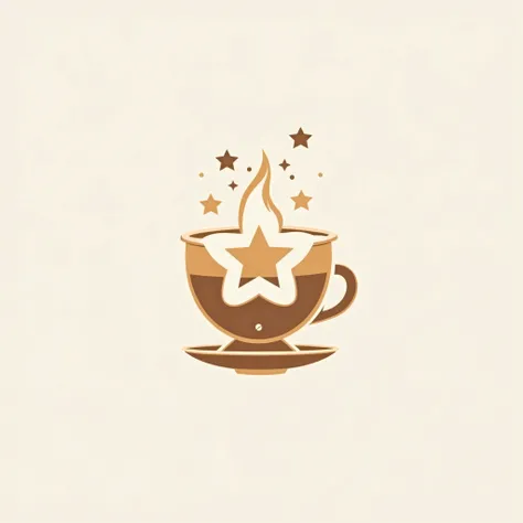 Create a modern, simple, cinematic logo for milk tea shop . The logo should be minimalist , star, scarf , cup, flat icon, fantasy ,