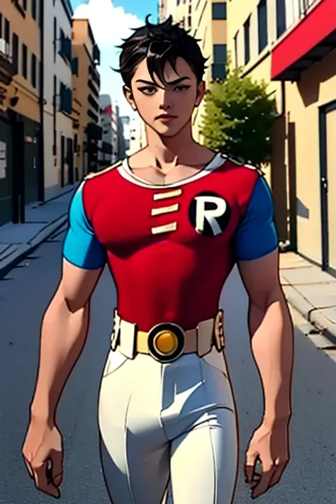 (High-definition CG), (  best quality ), (High-definition CG), (  best quality ), Back Alley, Japanese with a cute face , Beautiful young man 18 years old, Robin Armor, 18 years old,  Slender Macho Man