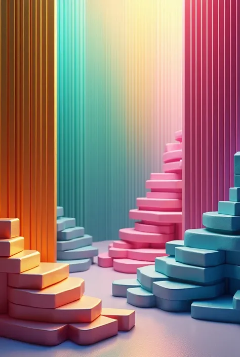 background with one vertical lines on one side, gold, green, blue, pink, purple 3D