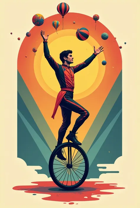 Create a circus logo that features a man on a unicycle juggling 