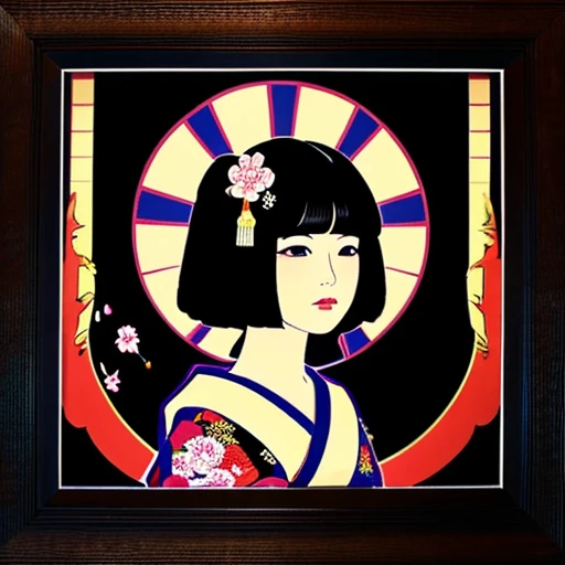 geisha、japanes、ganja、Black background、A Japanese style、Heian period、portlate、